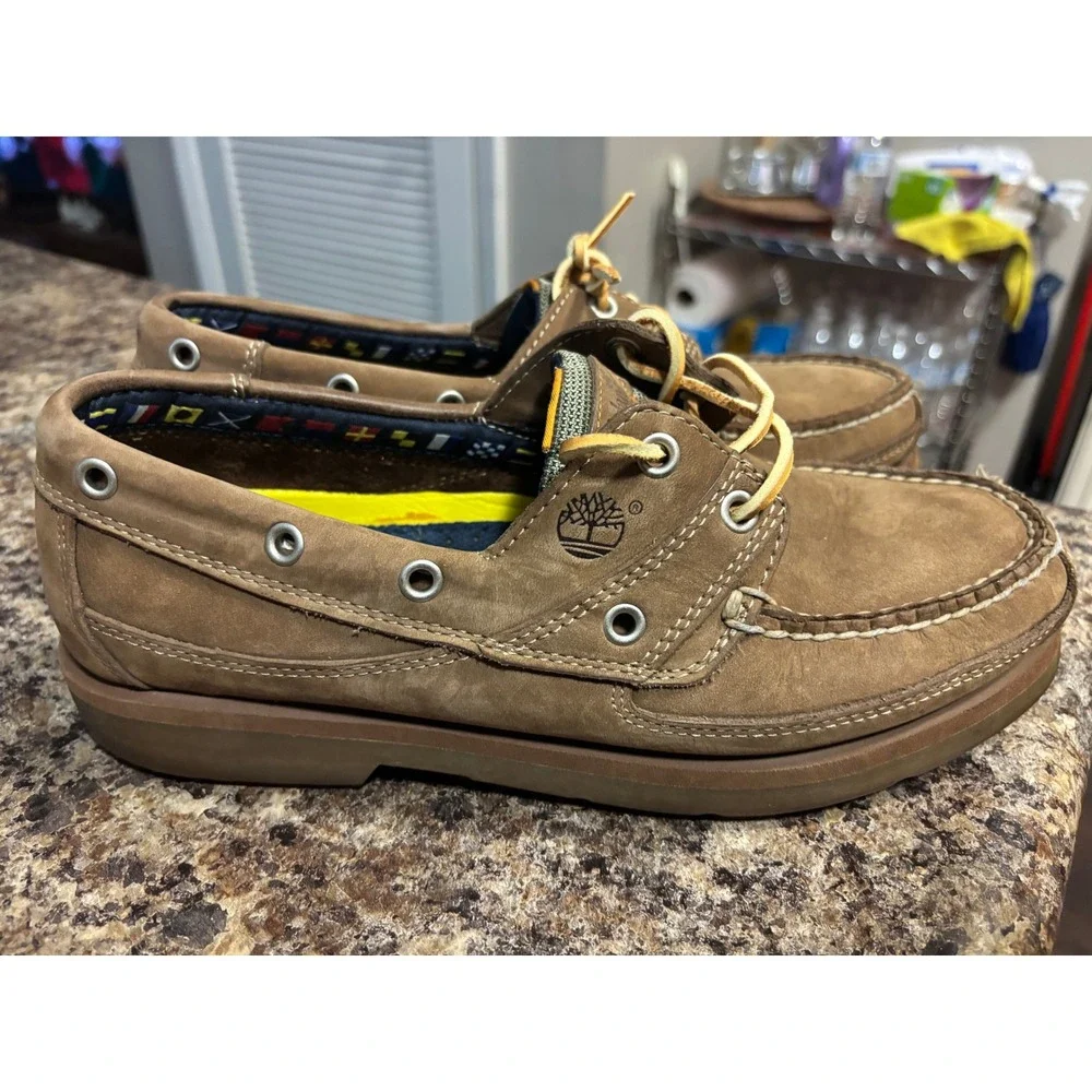 Timberland Mens 8.5 M Brown Leather Boat Shoes Loafers 72068 Nautical Deck Shoes